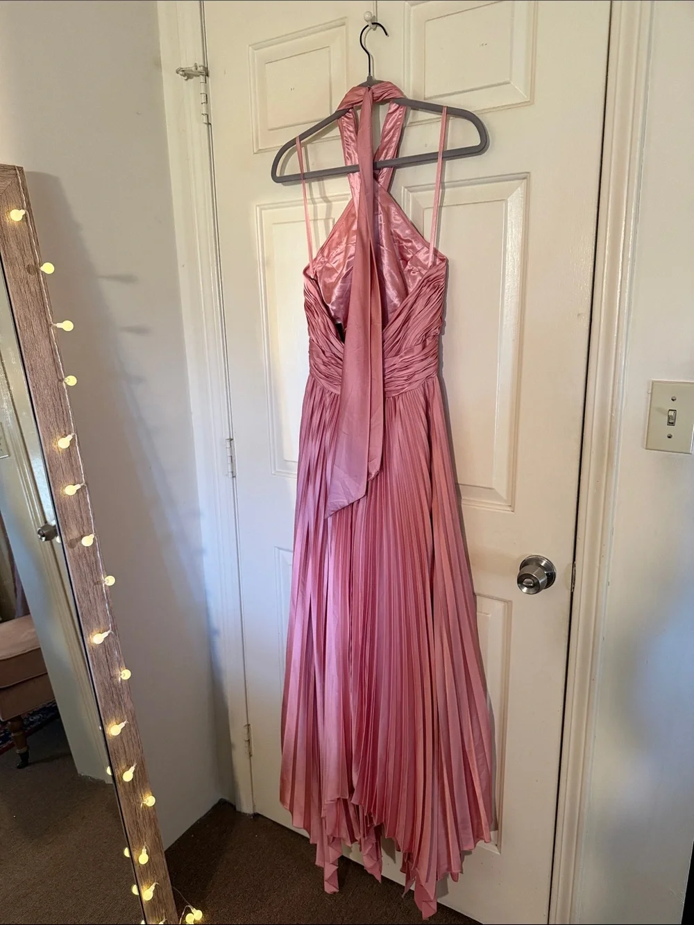 MAC DUGGAL Pleated A-Line Asymmetrical Halter Gown
